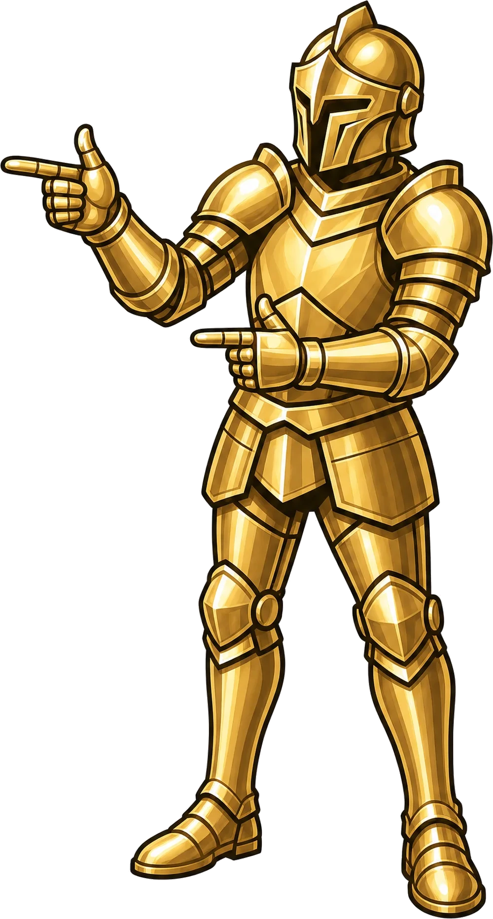 Golden knight pointing toward the results