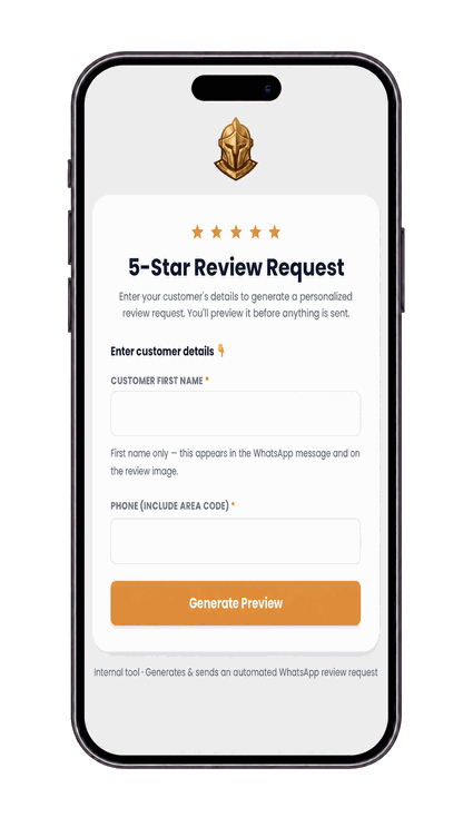 Phone showing a review request form being filled out and submitted